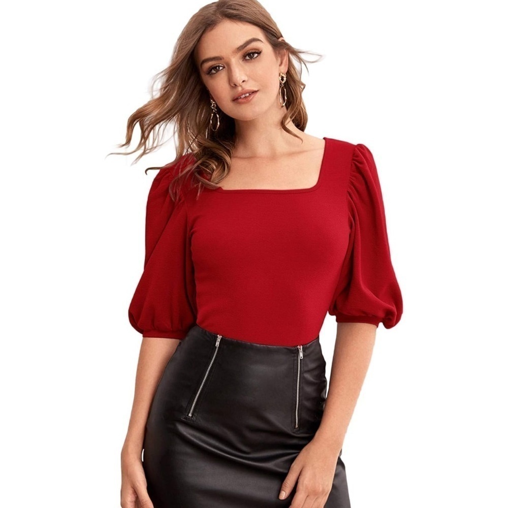 [Shein] Red Puff Sleeve Shirt
